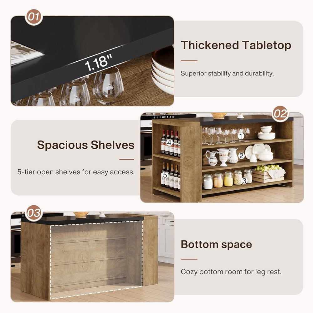 Tribesigns 55" Kitchen Island with Storage, Farmhouse 5-Tier Stationary ...