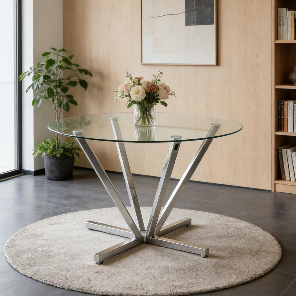 SSLine 45.2" Round Glass Dining Table for 4 Modern Circle Glass Tabletop...