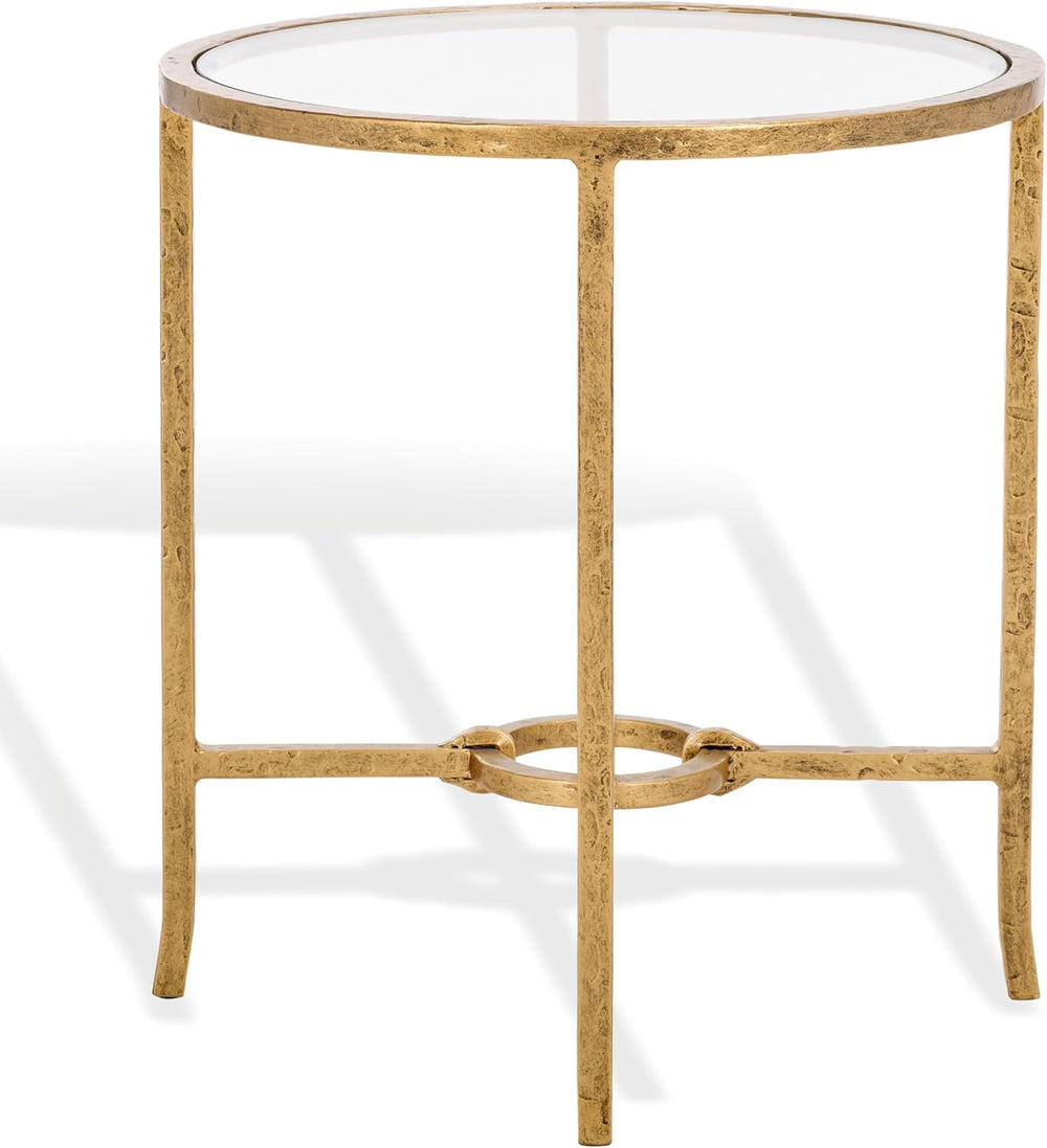 SAFAVIEH Couture Collection Tauri Brass Metal Glass Top Round Accent Table (F...