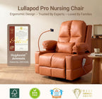 Triple Motor Power Swivel Rocker Recliner Chair with Adjustable Armrests for Adults, FSC Certified Faux Leather Rocking Chair for Living Room, Brown