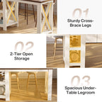 Tribesigns 62" Kitchen Island with Storage, Stationary Island Table | 2-Tier Open Storage Shelves, X-Frame Structure, Counter Height Table for Kitchen, Dining Room, Rustic Brown & White