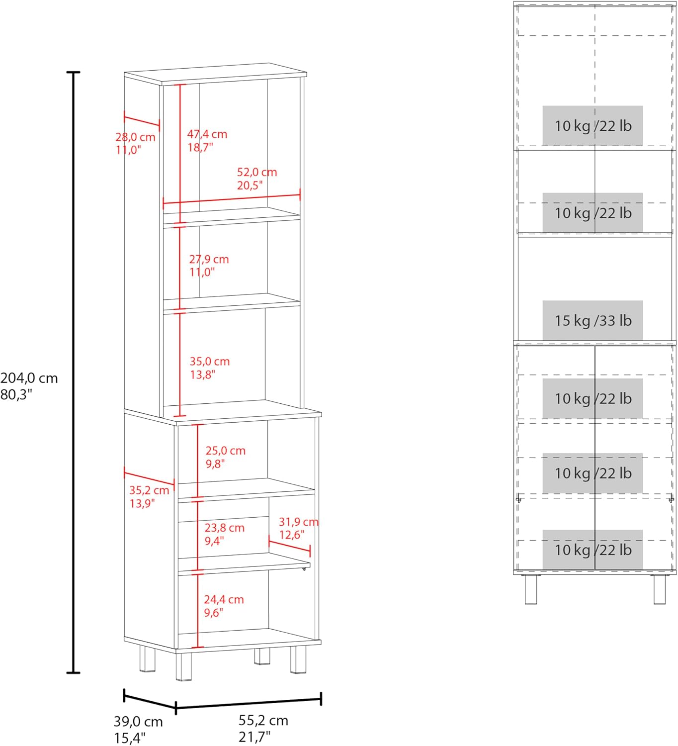 21.7" D*15.4" D*80.3" H Corner Freestanding Kitchen Pantry with 4 Shelves, Top Single Door & Lower Double Door, Rectangular Storage Cabinet, Modern, for Living Room, Dining Room, White
