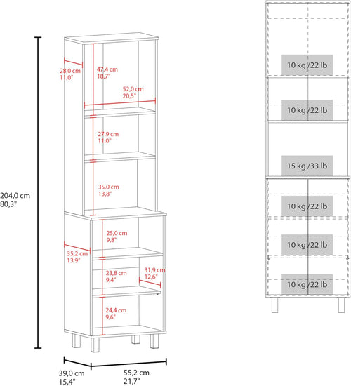 21.7" D*15.4" W*80.3" H Freestanding Storage Cabinet with 4 Shelves, Top Single Door & Lower Double Door, Rectangular Kitchen Pantry, Modern Minimalist, for Living Room, Dining Room, White