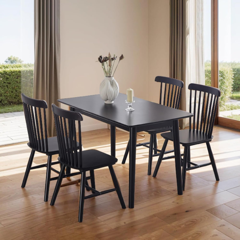Black Windsor Dining Chairs Set of 6, Solid Wooden Dining Chairs, Spindle Bac...