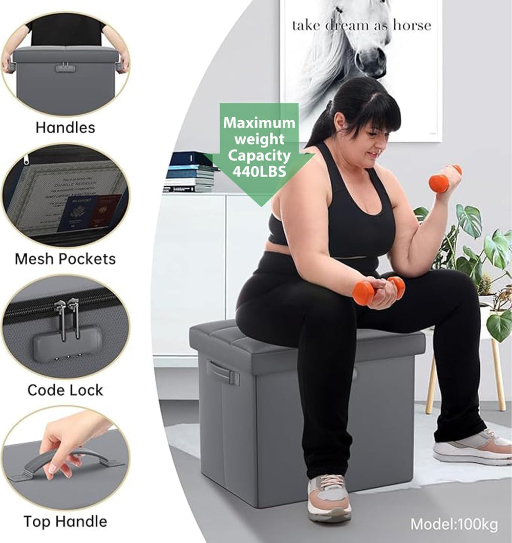 DocSafe Storage Ottoman with Lock,Fireproof Folding Ottoman Foot Rest Stool S...