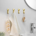 10-Pack Wall Hooks for Hanging Towels - Stainless Steel Adhesive Hook, 13LB Strong Hold, Sticky Hangers for Coats, Bags, Purses, Backpack - Bathroom, Kitchen, Door, Shower, Dorm, RV, Brushed Gold