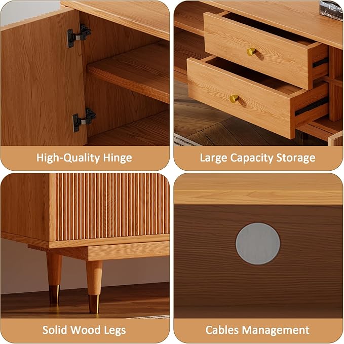 Mid Century Modern TV Stand for 80 inch TV, 70.9" Wood TV Console with 2 Storage Cabinet & 2 Drawers, Entertainment Center, Media Console for Living Room/Bedroom