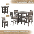 Signature Design by Ashley Wrenning Classic Upholstered Counter Height Dining Table and 4 Bar Stools with Storage, Set of 5, Gray & Light Gray
