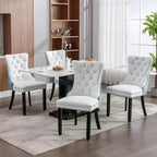 Modern Dining Chairs Set of 6, Tufted Upholstered Dining Chair with Solid Wood Legs, Velvet and Leather Dining Chairs, Sillas de Comedor, Comfy Kitchen Chair (White+Light Blue, 6Pcs)