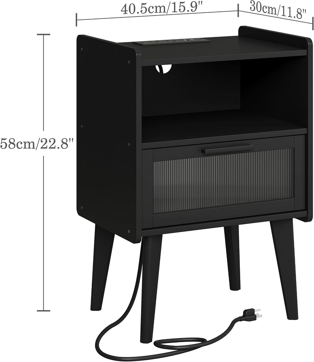 MMEOLUOOK Nightstand with Charging Station, Bedside Tables, End Table Side Ta...