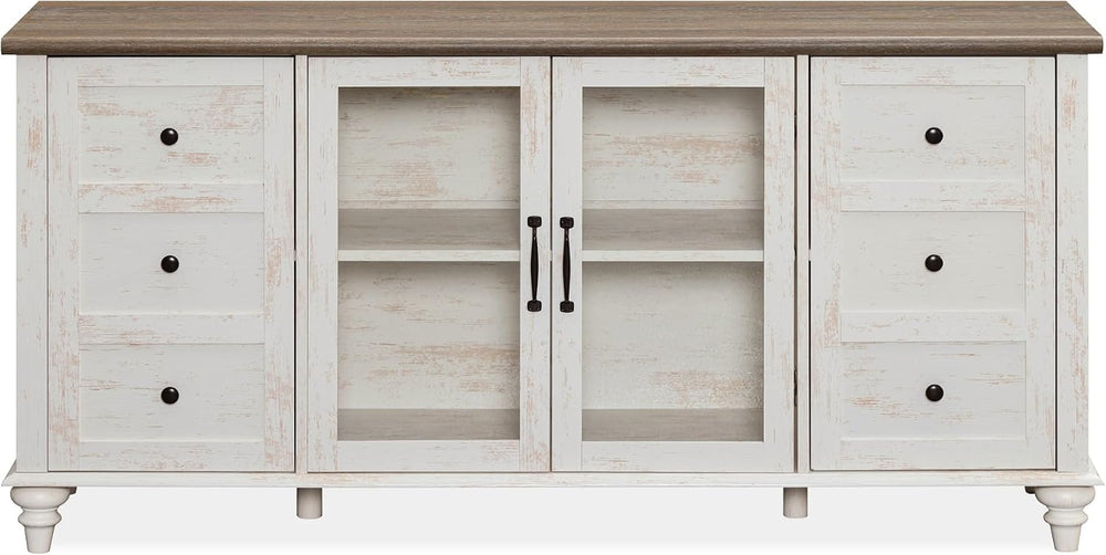 WAMPAT Sideboard Buffet Cabinets with Glass Door, Kitchen Storage Cabinets, W...