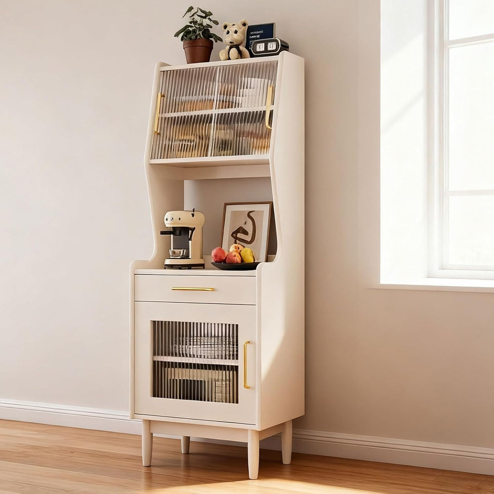 Tall Kitchen Storage Hutch Cabinet, Farmhouse Pantry Storage Cabinet with Sli...
