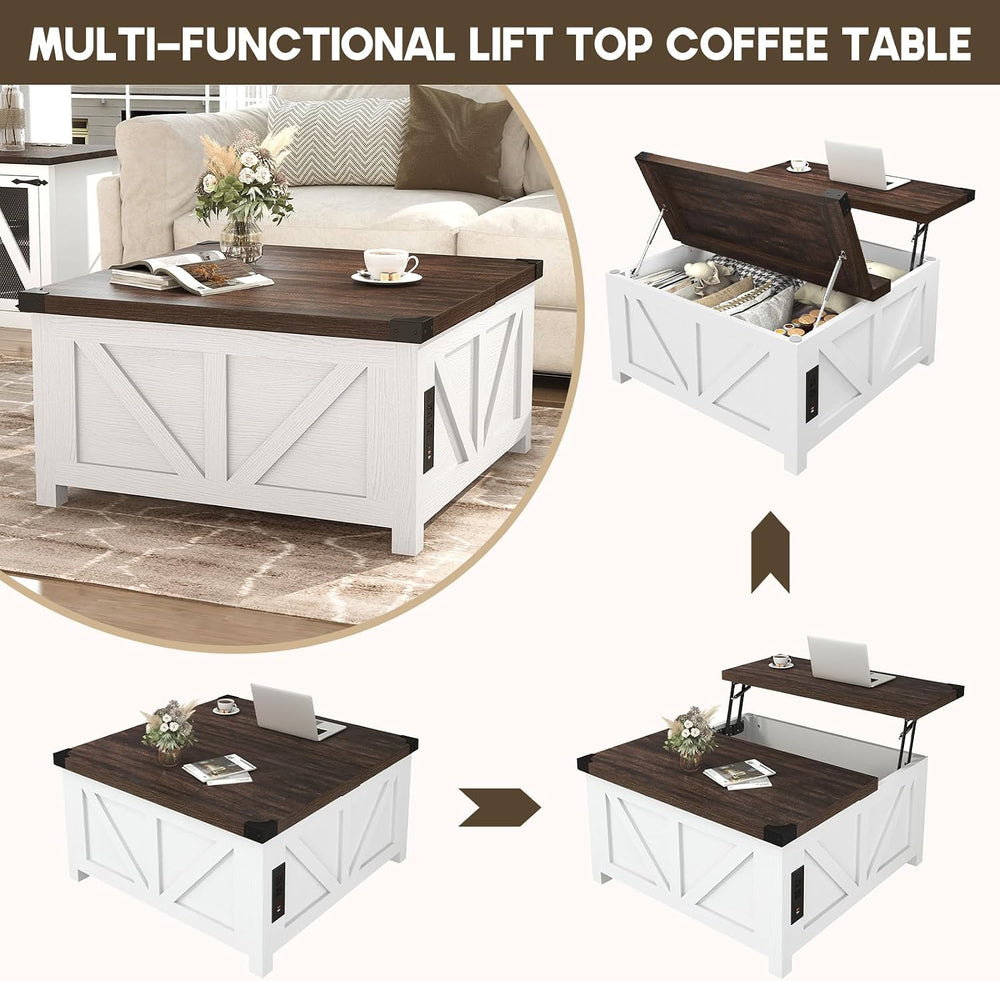 jimeimen Farmhouse Lift Top Coffee Table with Storage, Wood Square Center Tab...