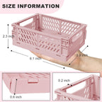 Small Pastel Plastic Storage Bins 2Pcs Foldable Pastel Crates Plastic Basket Colorful Storage Containers Baskets for Classroom Kitchen Office Bedroom Desktop Home Decor (Pink 5.8" x 3.8" x 2.2")