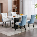 OVENTA Modern Tufted Upholstered Dining Chairs Set of 4, White Blue Velvet and Leather Dining Chair with Solid Wood Legs, Sillas de Comedor, Kitchen Chairs (White Blue, Velvet and Leather Set of 4)