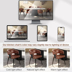 Modern Dining Chairs Set of 6, Upholstered Faux Leather Kitchen Side Chairs with Curved Open Back, Elegant Decorative Stitching, Easy Assembly for Dining Room, Restaurant, Cafe,Vintage Brown