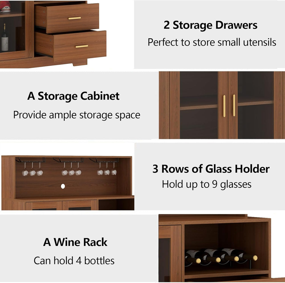 Bar Cabinet for Home with LED Light,Coffee Bar Cabinet w/ Wine & Glass Ra...