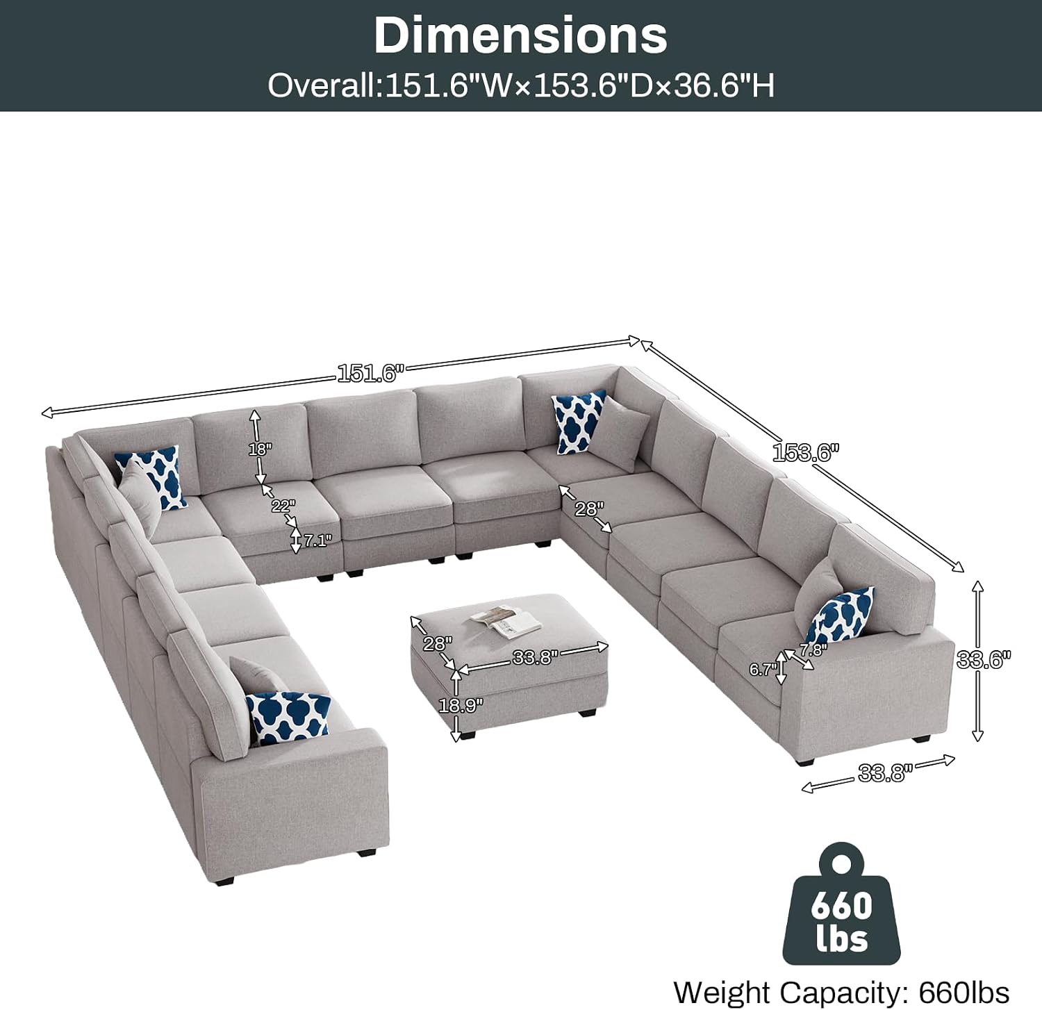 Legend Vansen Modular Sectional Sofa L Shaped Couch with Ottoman Modern Reversible Corner Sectional Couch for Living Room
