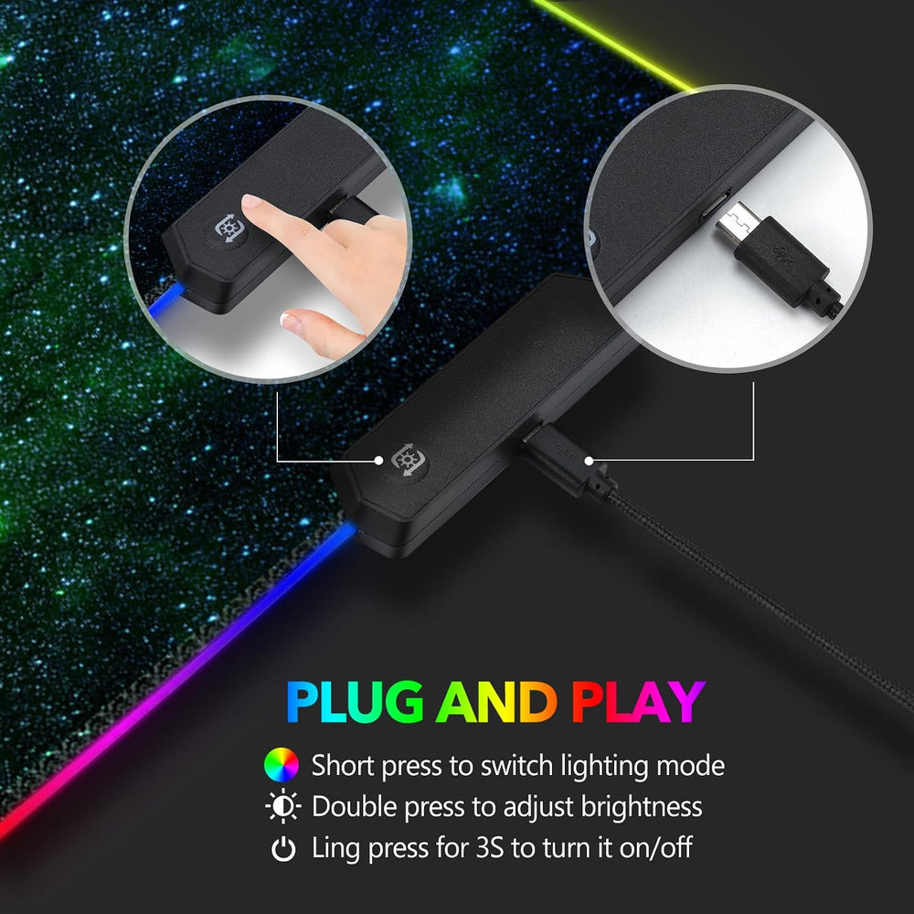 RGB Gaming Mouse Pad Extended, Large Led Mousepads Non-Slip Rubber Base with ...