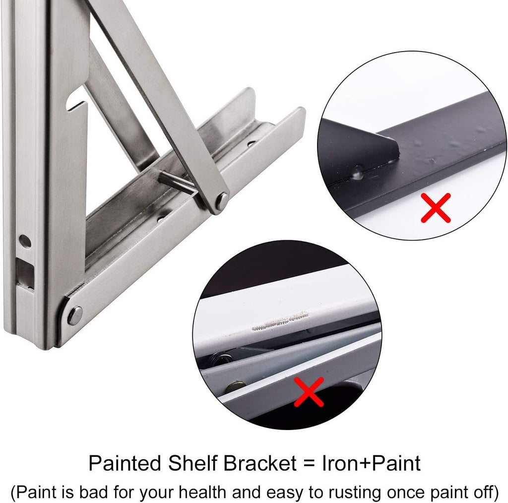 YUMORE Folding Shelf Brackets 20", Max Load: 330lb Heavy Duty Stainless Steel Collapsible Shelf Bracket for Table Work Bench, Space Saving DIY Bracket, Pack of 2