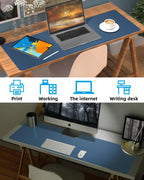 Large Desk mat, Leather Desk Pad Protector,Office Desk Mat,Mouse Pad, Non-Slip Desk Blotter, Laptop Desk Pad, Waterproof Desk Writing Pad for Office&Home (Grey Blue, 55" x 17")