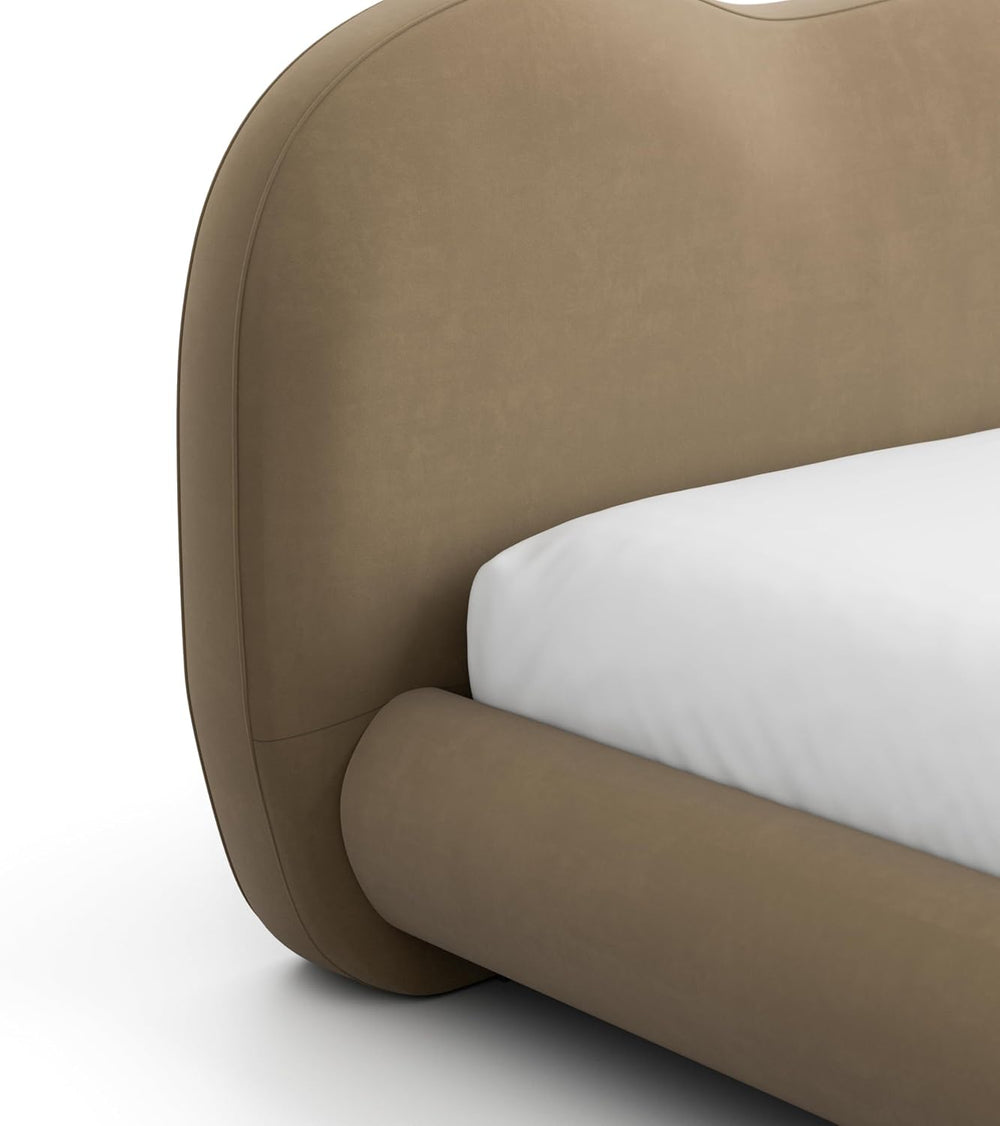 Furniture of America Lunaria Modern Velvet King Platform Bed with Camelback H...