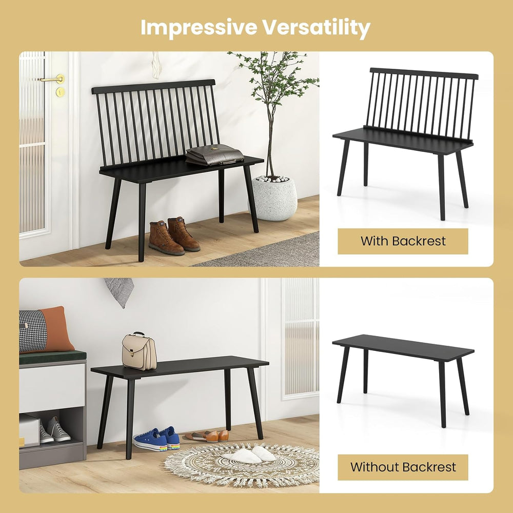 Giantex Dining Bench with Back, Black Windsor Bench with Spindle Back & A...