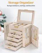 TORIBIO Large Jewelry Box for Women, Leather Jewelry Organizer with Mirror & Lock, 6-Tier Jewelry Storage Case for Girls/Women/Mothers, Necklace Earring Bracelets Holder Organizer