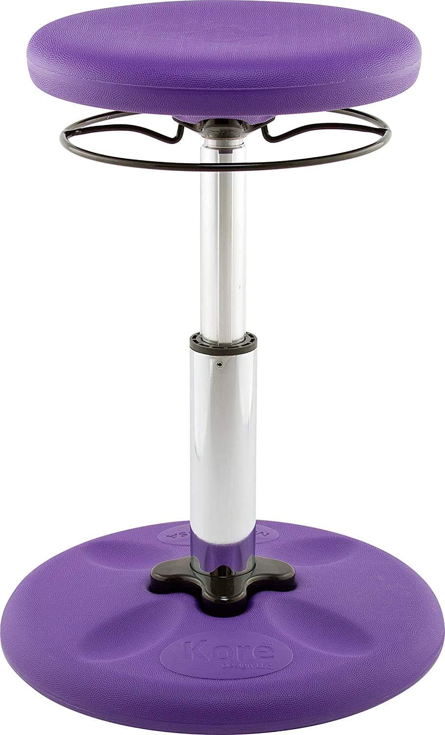 Kore Kids Adjustable Wobble Stool, Ages 6-11, 14-19in Tall, Purple | Flexible seating for classroom and home boosts focus, improves posture and channels energy; anti-tip base; Made in USA