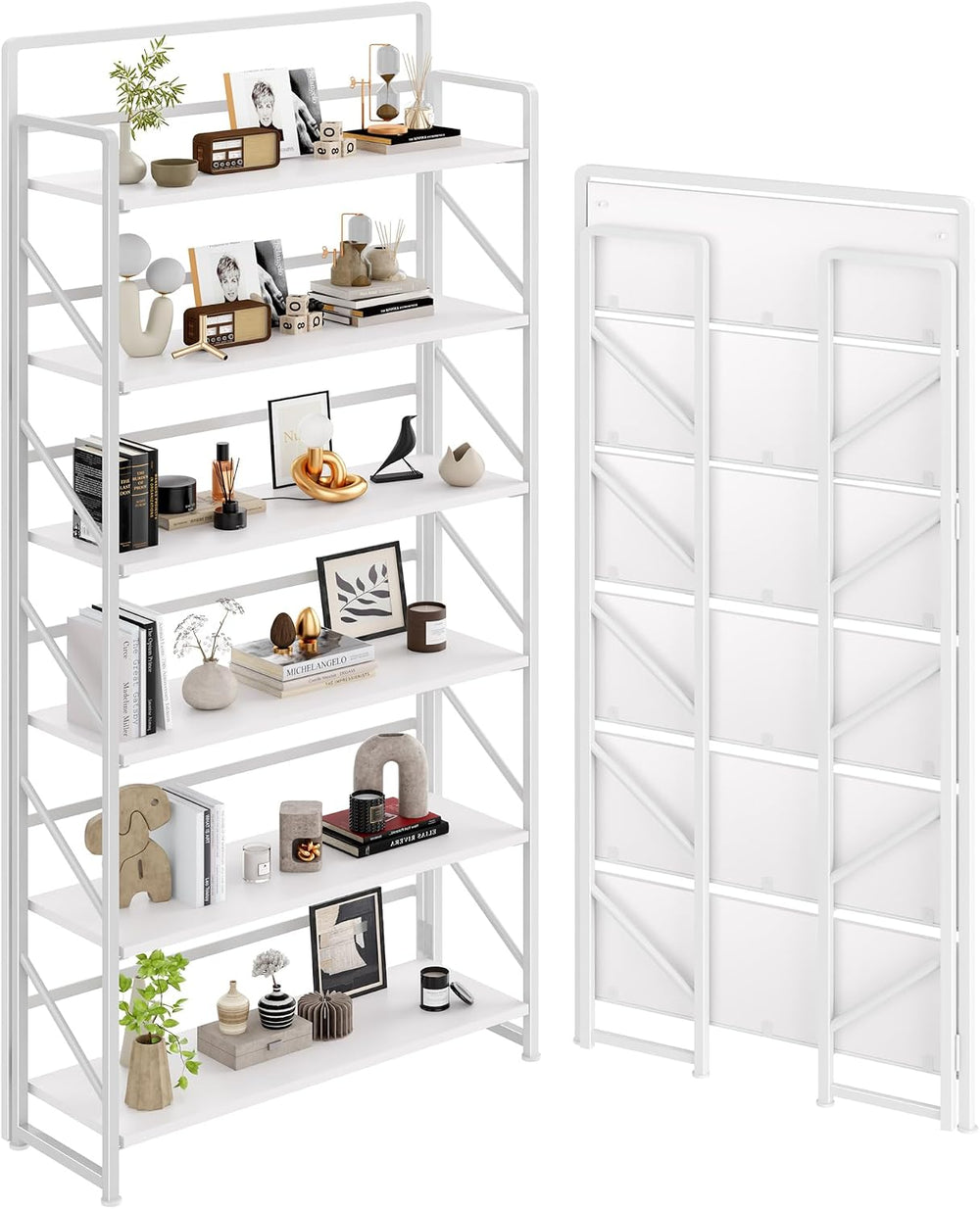 JSB 6 Tier No Assembly Folding Bookshelf, 30.3" Wide Foldable Storage Bo...