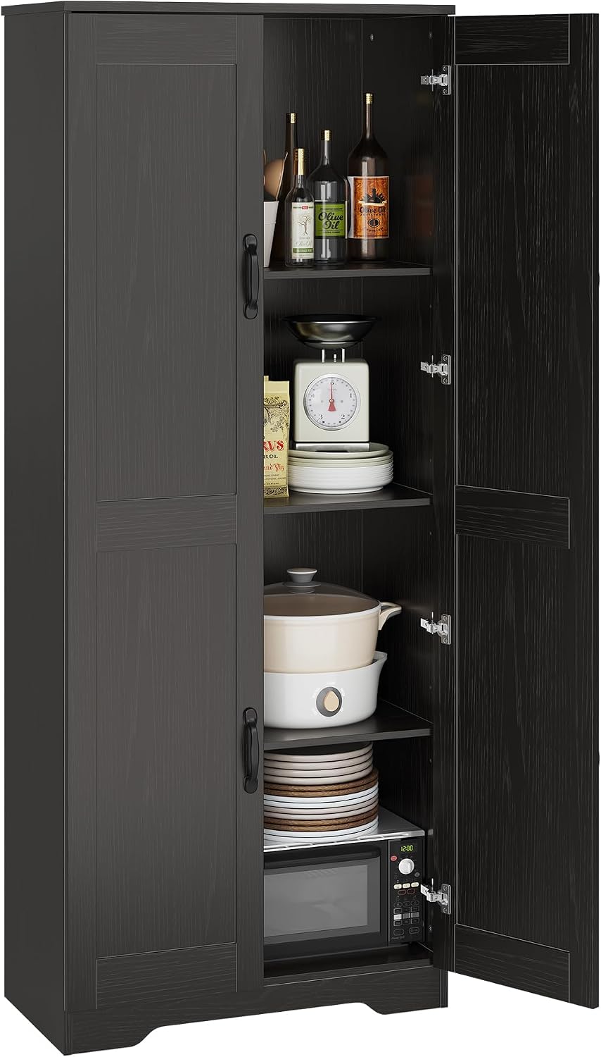 Tall Pantry Cabinet 60 Inch Kitchen Storage Cabinet with 2 Doors and Adjustab...