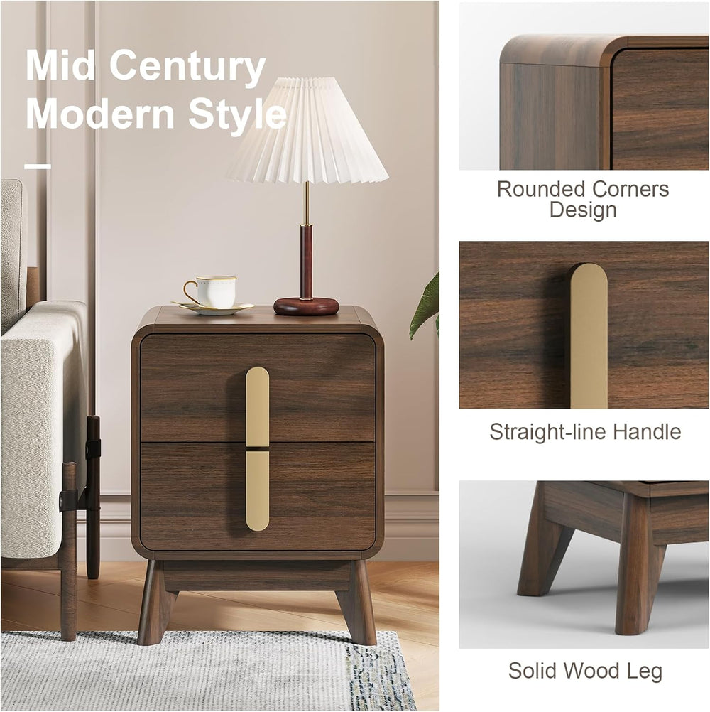 JOINICE Mid Century Modern Night Stand Set of 2 for Bedroom, Walnut