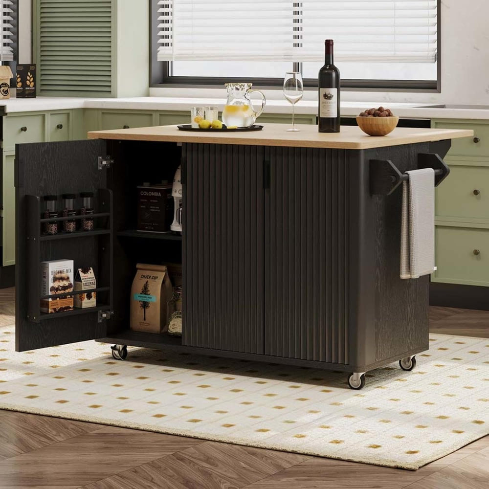 Kitchen Table with Storage with Drop Leaf Height-Adjustable Shelves, Island K...