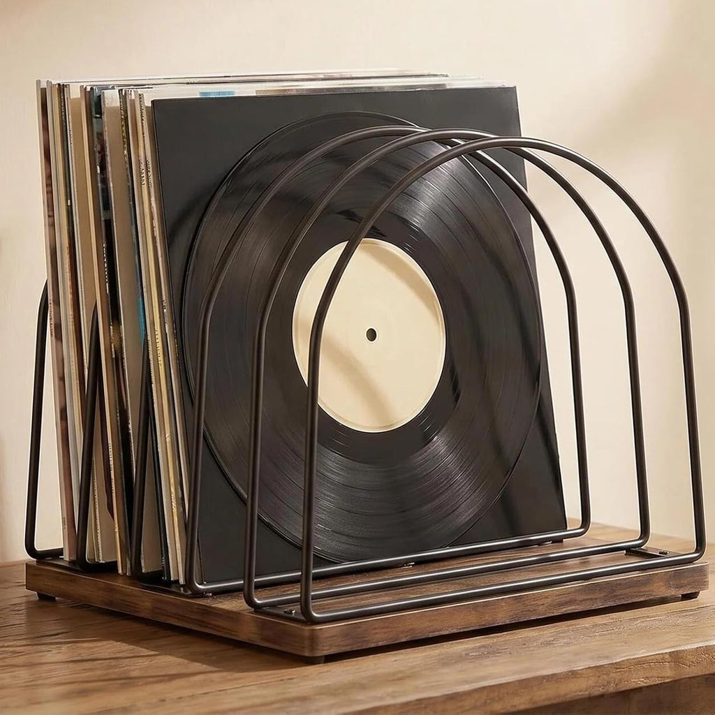 Vinyl Record Storage Holder, Wooden Record Stand Organizer for Vinyl Records & LPs, Magazine Holder, CD Storage, DVD Storage, CD Holder, Album Organizer Shelf for Home, Living Room, Music Room