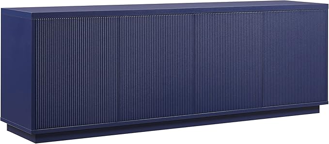 Henn&Hart Fluted TV Stand for TVs up to 75" with 2 Concealed Ribbed Storage Cabinets and Adjustable Shelves for Living Room, Family Room, or Office, Navy