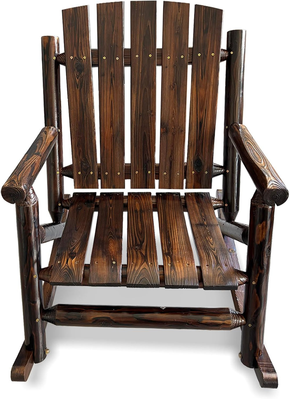 Rustic Log Wooden Rocking Chair, Handcrafted Solid Fir Wood Outdoor Rocker fo...