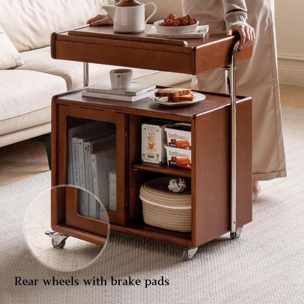 Solid Wood Storage Cabinet with Wheels, Lift Side Table with Adjustable Angle...