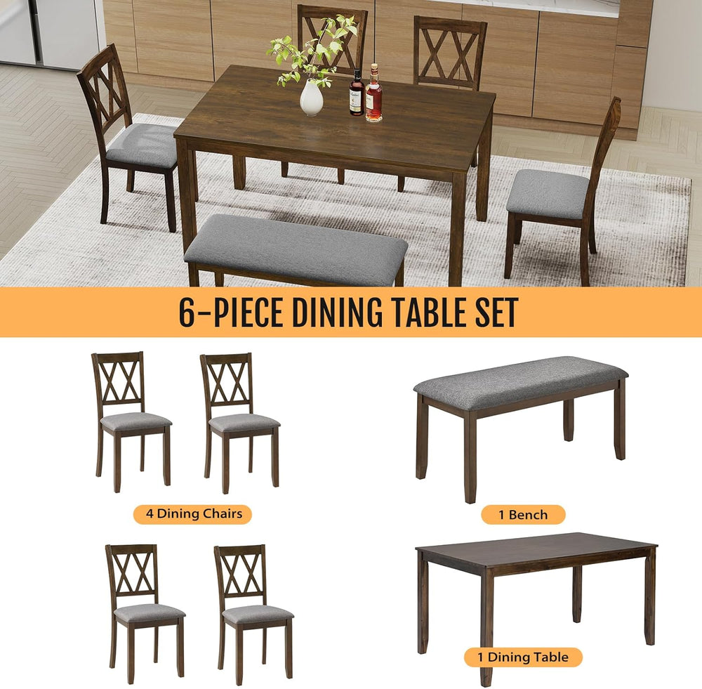 Zevemomo 6-Piece Solid Wood Dining Table Set, Dining Table & Chair Set fo...