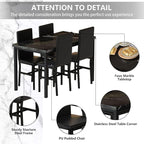 Hooseng Dining Table Set for 4, Modern Faux Marble Kitchen Table with 4 PU Leather Chairs, 5 Piece Dining Room Sets for Dinette, Breakfast Nook, Black