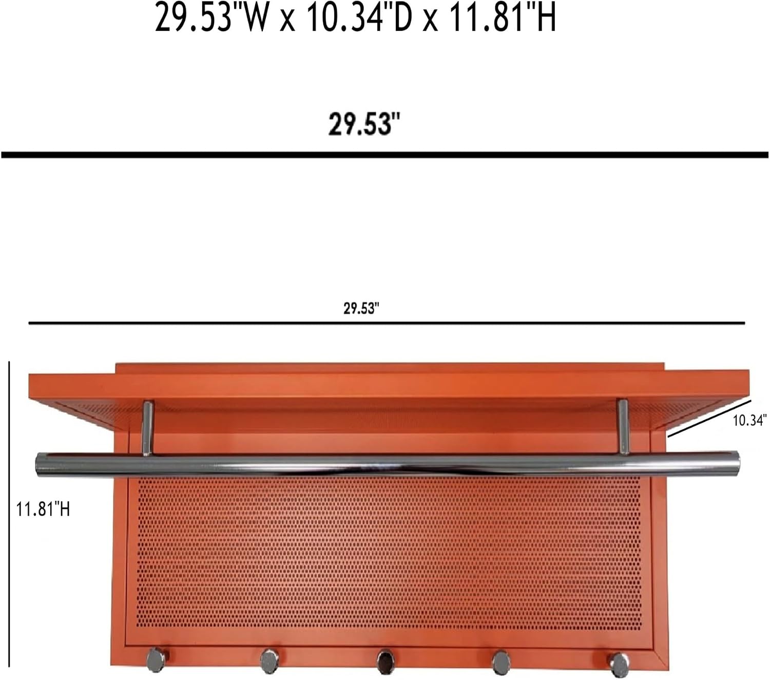 Wall Mounted Coat Rack with Shelf & Hooks, 29.5" Entryway Organizer | Metal Powder Coated, 5 Hooks & Chrome Accents, Space-Saving & Easy to Install, Ideal for Hallway, Mudroom, Orange
