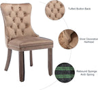 Velvet Dining Chairs Set of 4, Tufted Upholstered Dining Room Chairs with Back Ring Pull, Nailhead Trim and Solid Wood Legs, Modern Dining Chairs for Dining Room, Kitchen(Khaki)