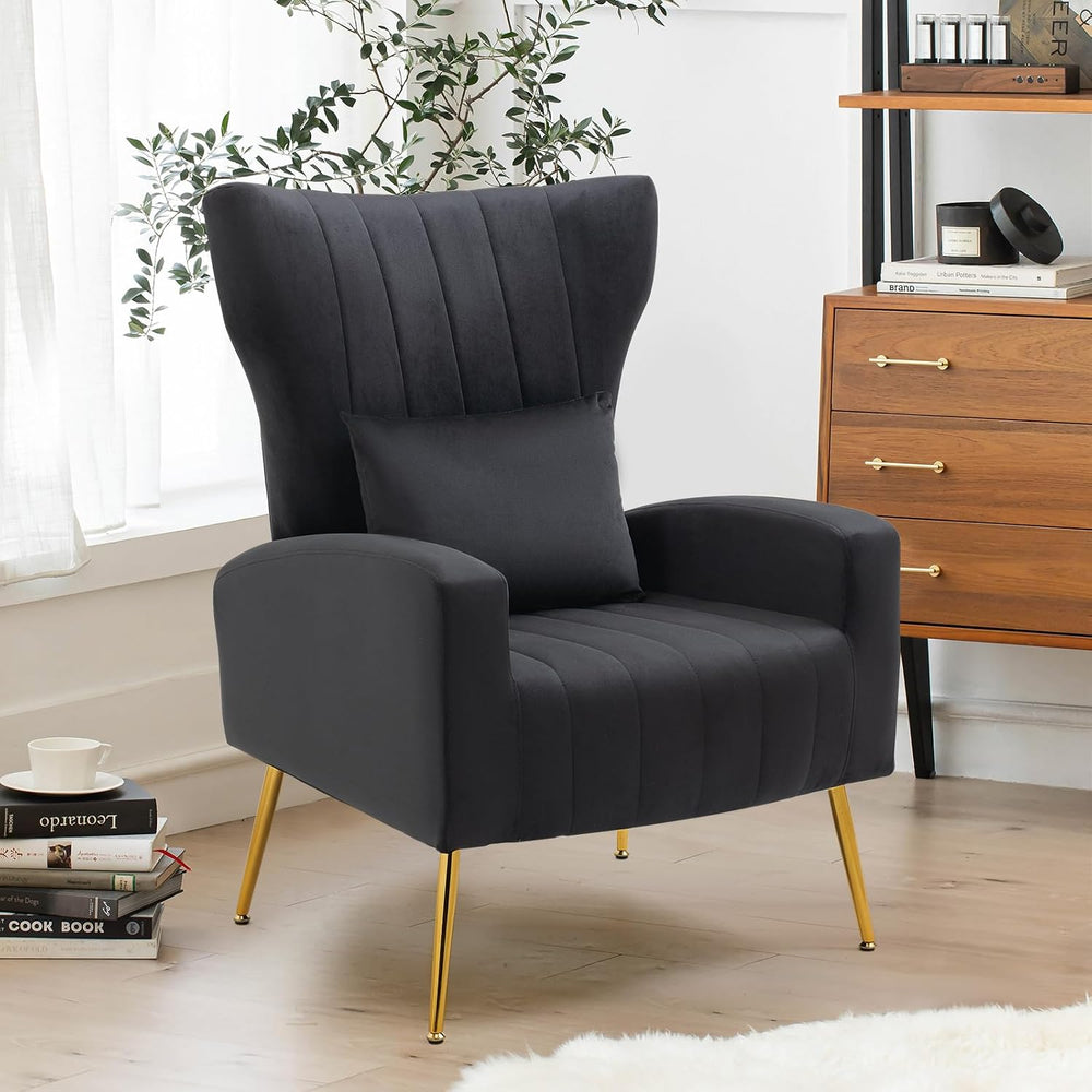 ZJhome Modern Living Room Chairs Velvet Accent Chair Armchair with Lumbar Pil...