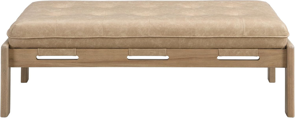 Merax 48.4" Rectangle Tufted Upholstered Cocktail Ottoman, Leather Ottom...