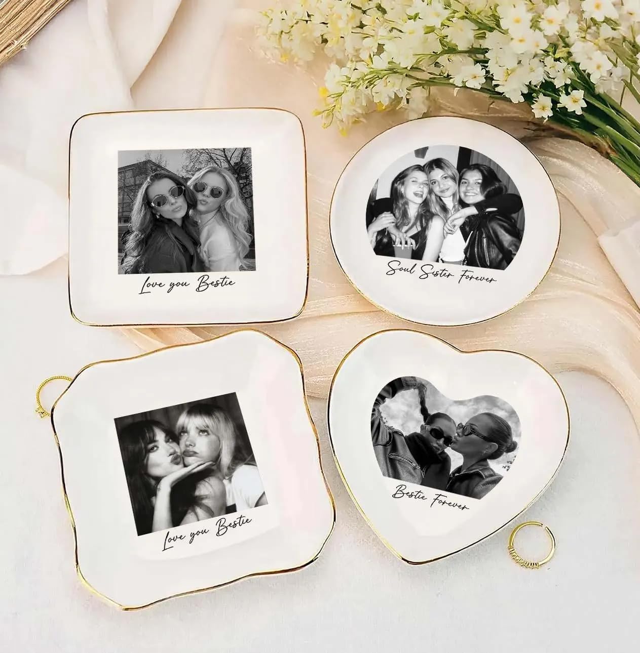 Chillever Personalized Friendship Jewelry Dish, Sisters Jewelry Dish, Custom Besties Gifts, Bff Gifts, Friendship Gift, Best Friend Gift for Women, Customized Jewelrys Plate, Birthday, Christmas