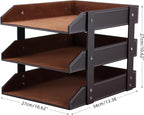 KINGFOM Letter Tray, Leather Paper Organizer Tray, Wooden Desk File Holder, Desktop File, Stackable Magazine Holder, Mail Sorter, Great for Home or Office - 3 Level Brown