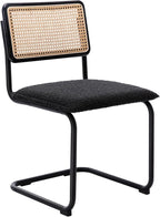 Zesthouse Natural Rattan Dining Chairs Set of 4, Modern Kitchen Chairs with Solid Wood Back for Dining Room Living Room, Mid Century Breuer Design Inspired, Upholstered Boule Fabric, Black