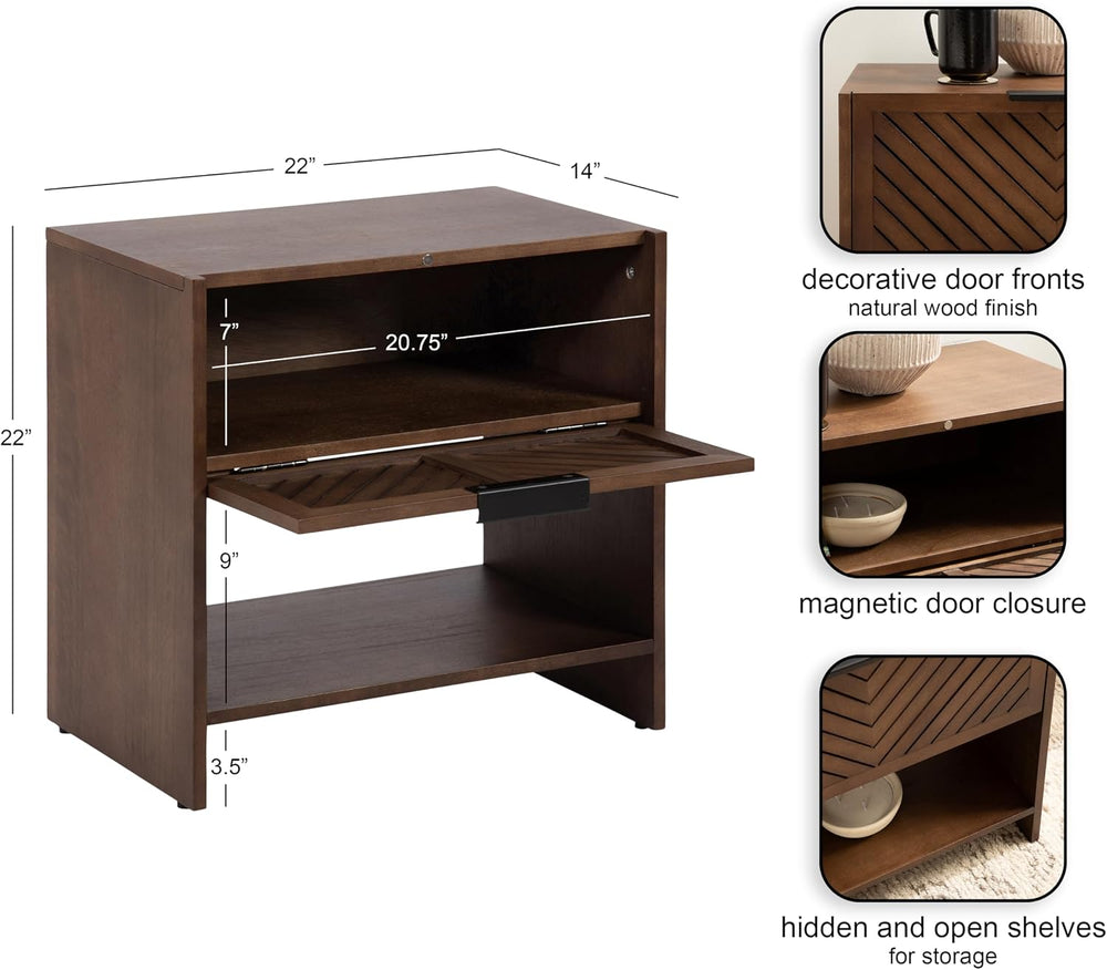 Kate and Laurel Mezzeta Modern Slatted Wood Side Table with Storage, 22 x 14 ...