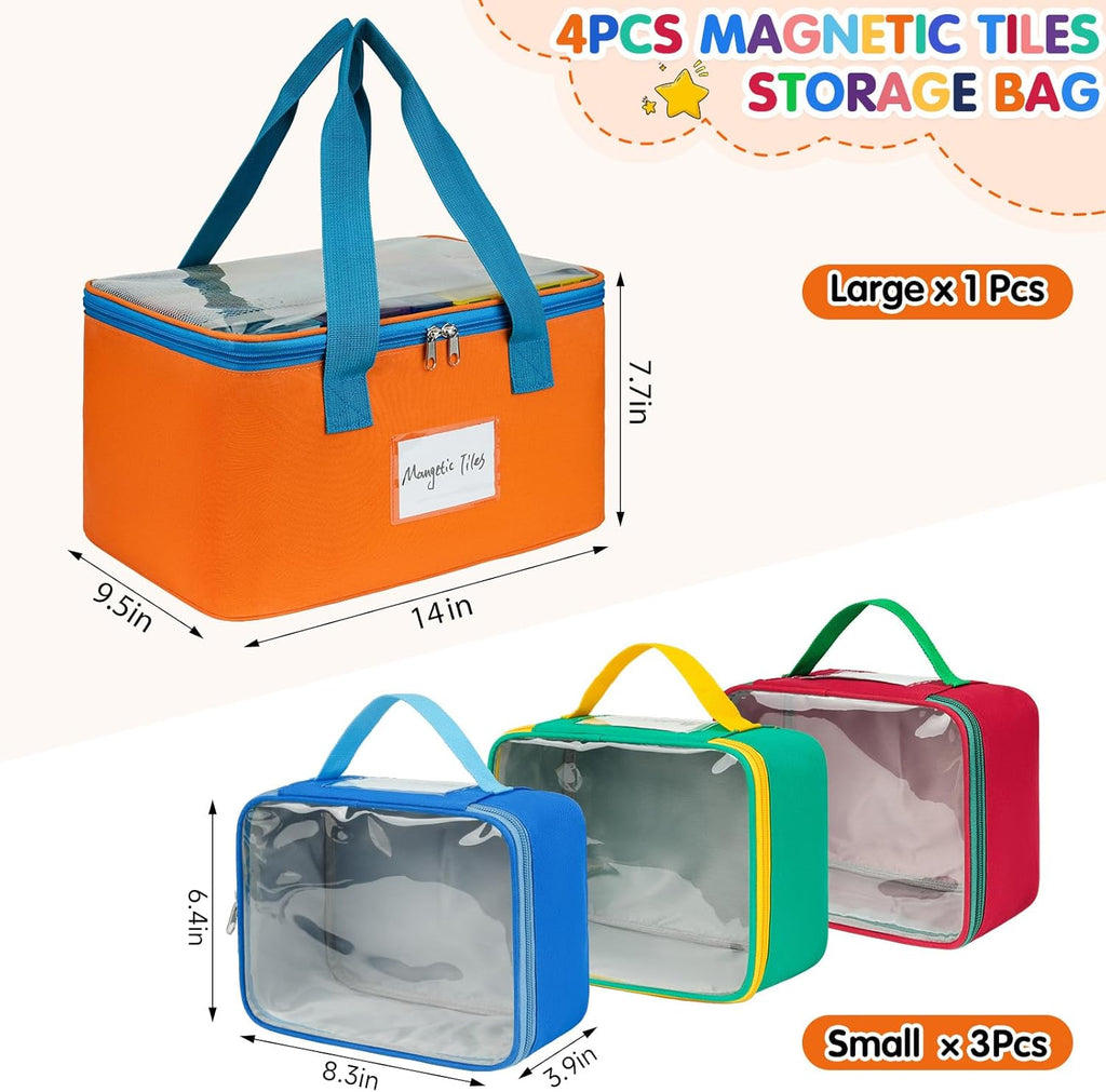 4 Packs Magnetic Tiles Storage Bags,Magnetic Tiles Storage Bin,Toy Organizer Case with Mesh Pocket and Tag Pocket for Magnet Building Tiles,Board Game,Puzzle and Lego Bricks