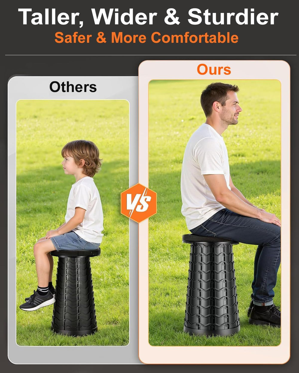 Outward Gear 2026 Upgraded 20.3" Tall Collapsible Stool Extra Large Stur...