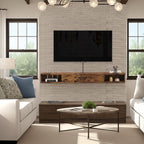 Floating TV Unit, 55'' Wall Mounted TV Cabinet, Floating Shelves with Door, Modern Entertainment Media Console Center Large Storage TV Bench for Living Room & Office (55.12IN, Rustic Brown)